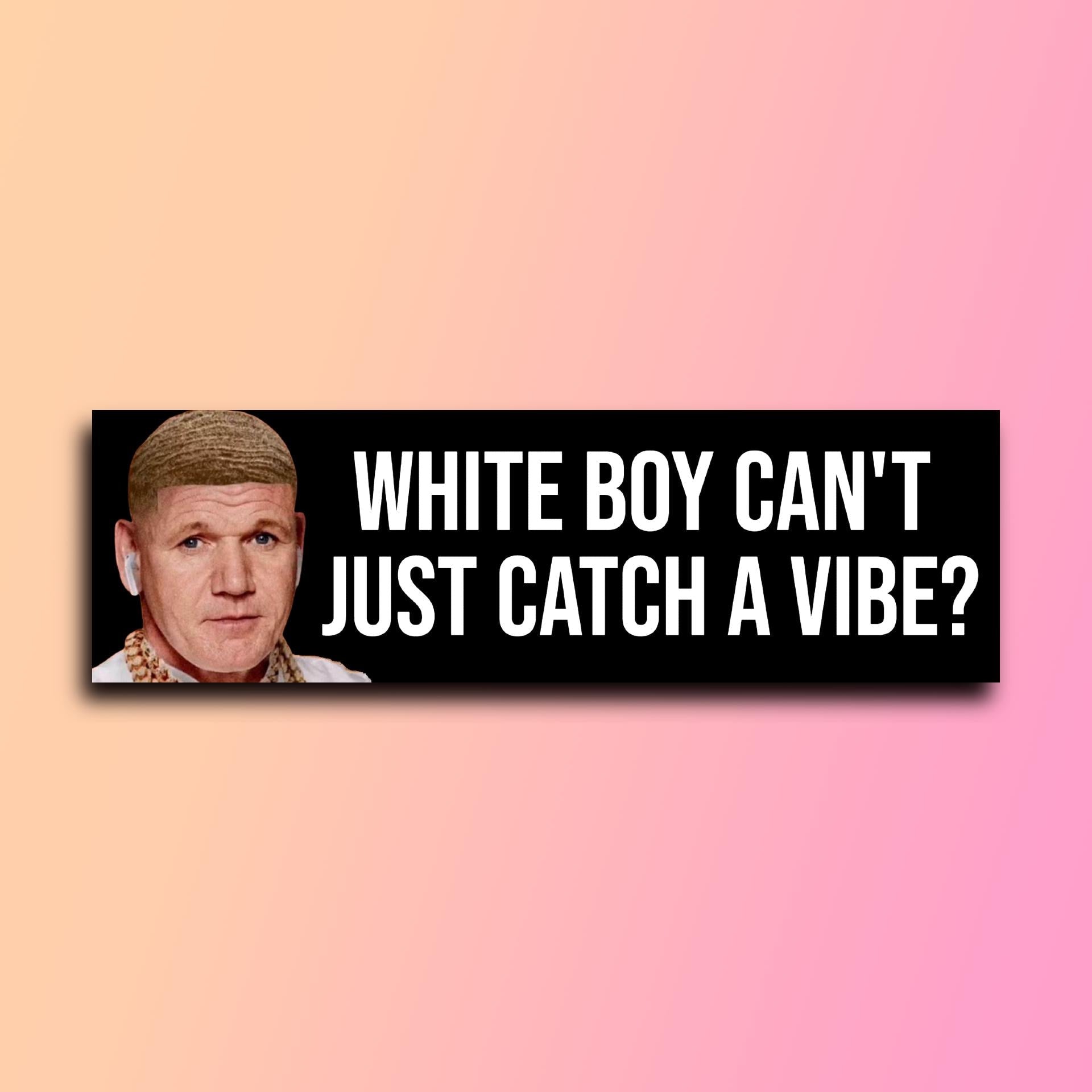 White Boy Can't Just Catch a Vibe Bumper Sticker OR Magnet | Meme Sticker | Unhinged Gen Z | 8.5" x 2.5" Premium Weather-proof Vinyl
