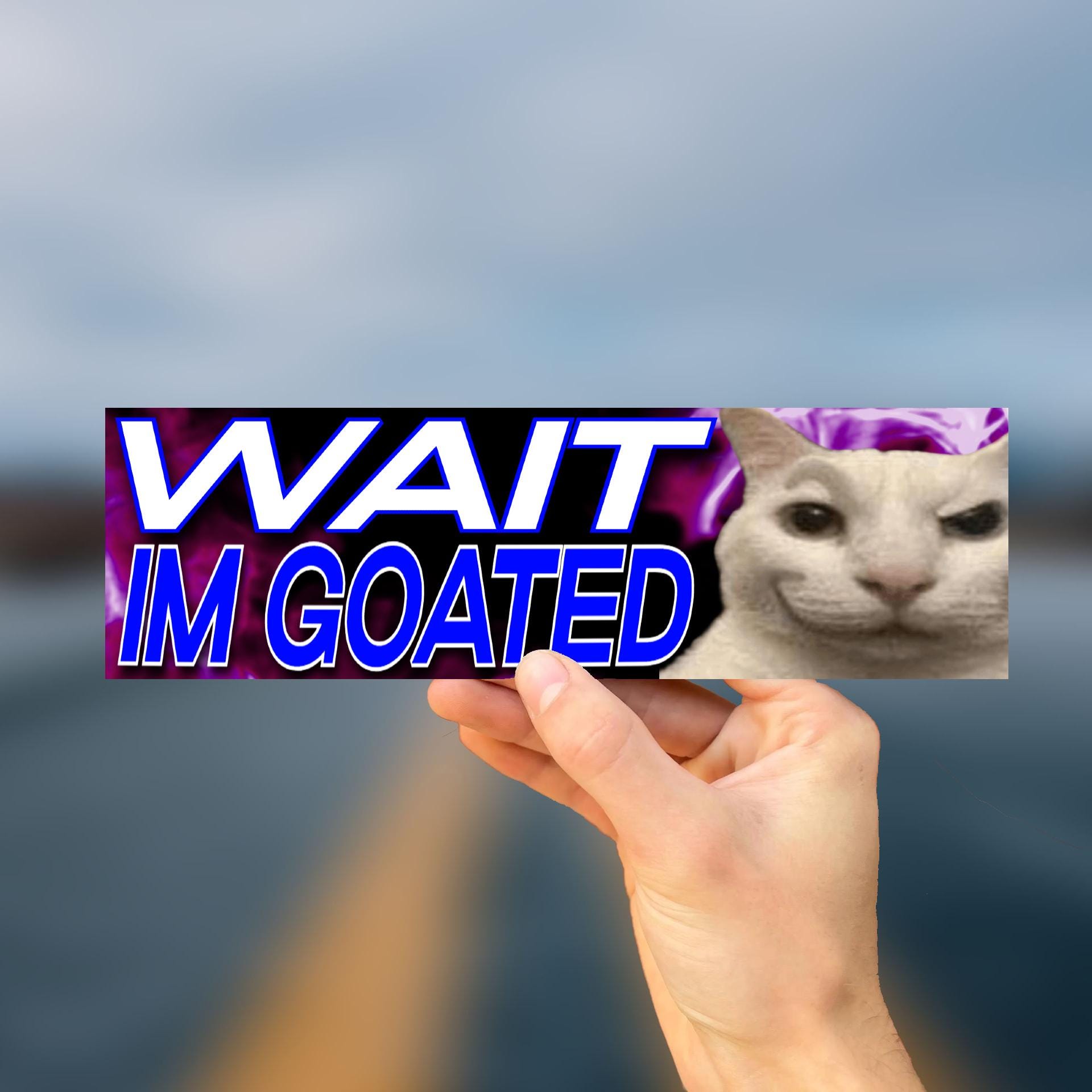 Wait I'm Goated Bumper Sticker OR Magnet | Unhinged Meme Sticker | Gen Z Funny Decal | Hilarious | 8.5" x 2.5" Premium Weather-proof Vinyl