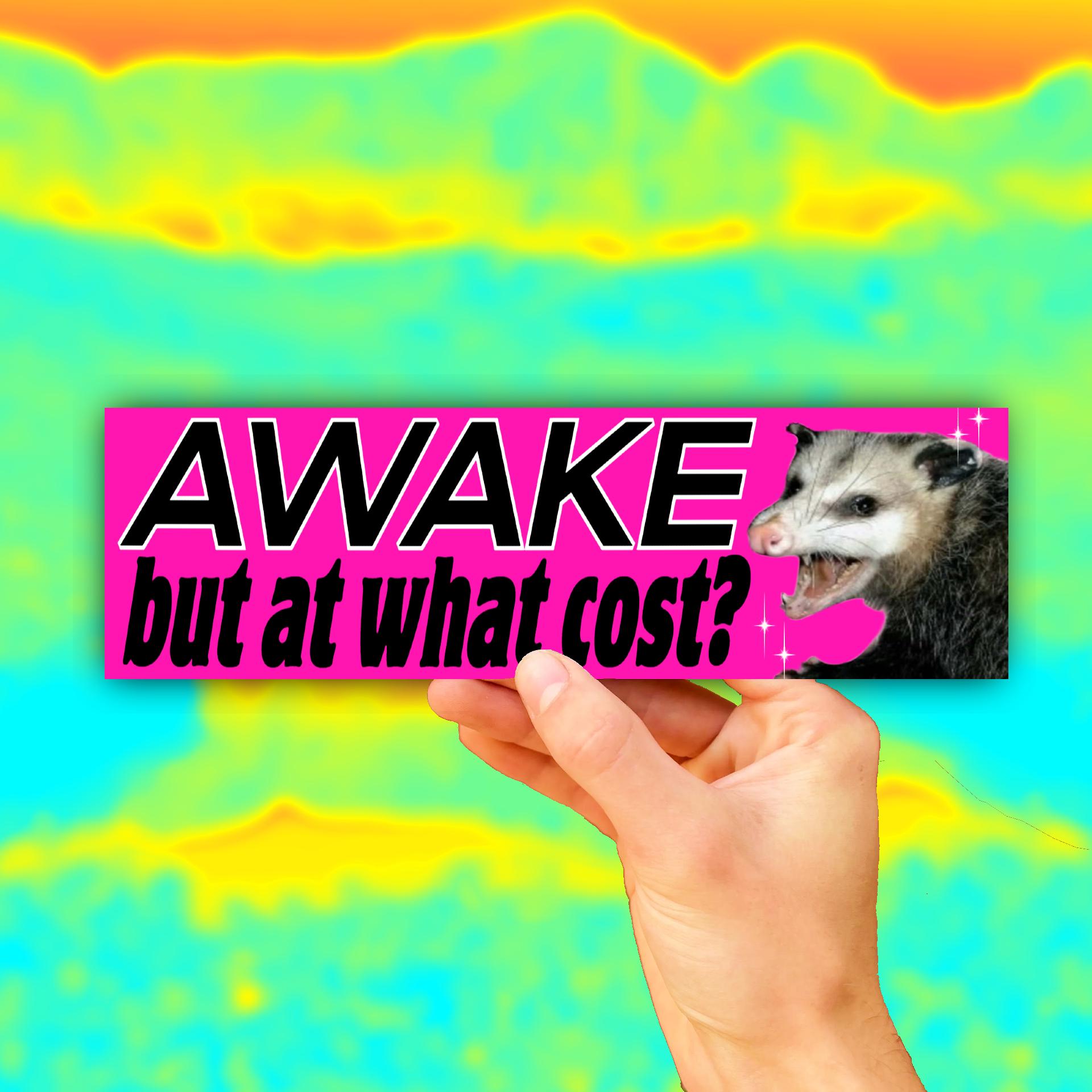 Awake But at What Cost Bumper Sticker OR Magnet | Meme Sticker | Unhinged Gen Z Decal | Hilarious | 8.5" x 2.5" Premium Weather-proof Vinyl