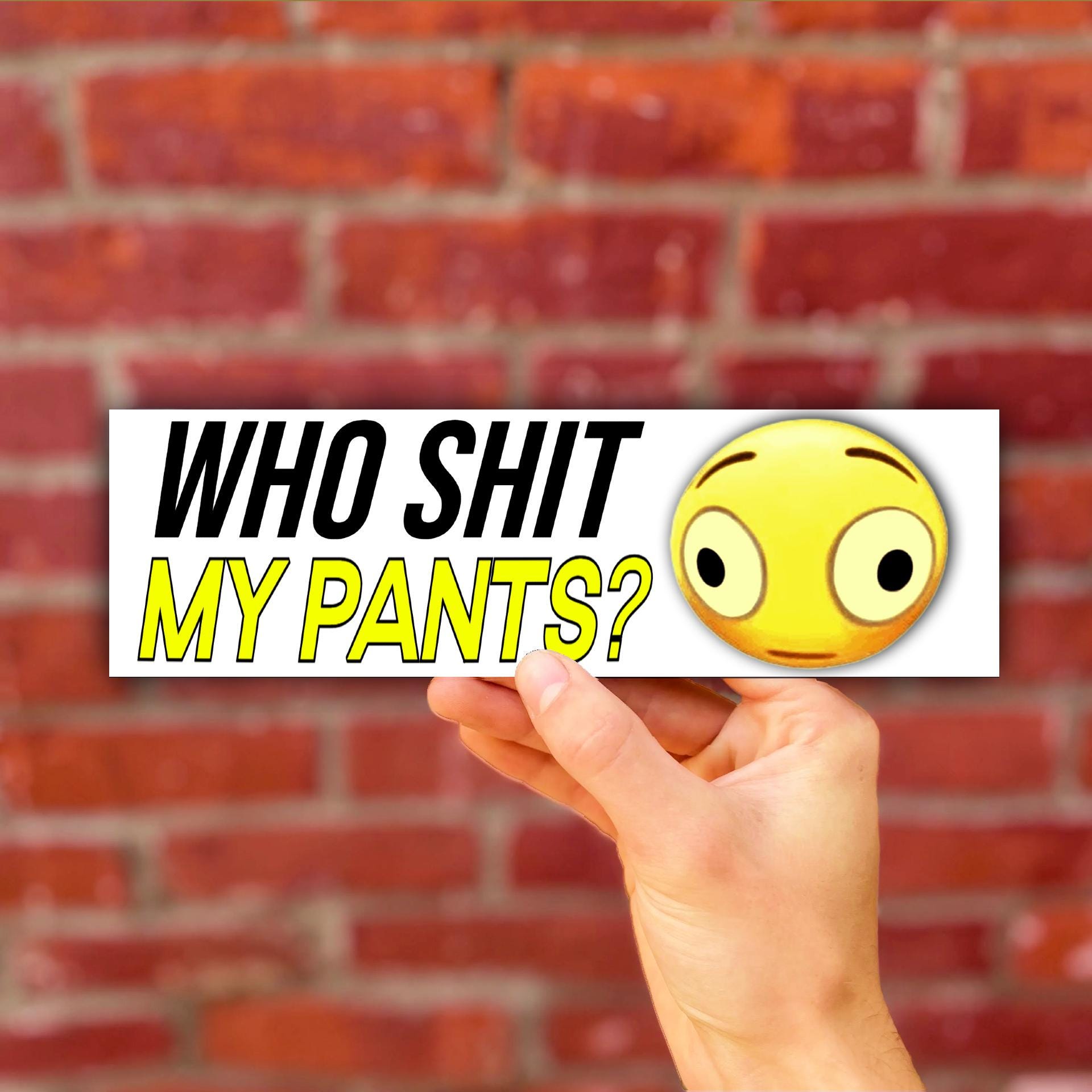 Who Shit My Pants Bumper Sticker OR Magnet | Unhinged Meme | Toilet Humor | 8.5" x 2.5" Premium Weather-proof Vinyl