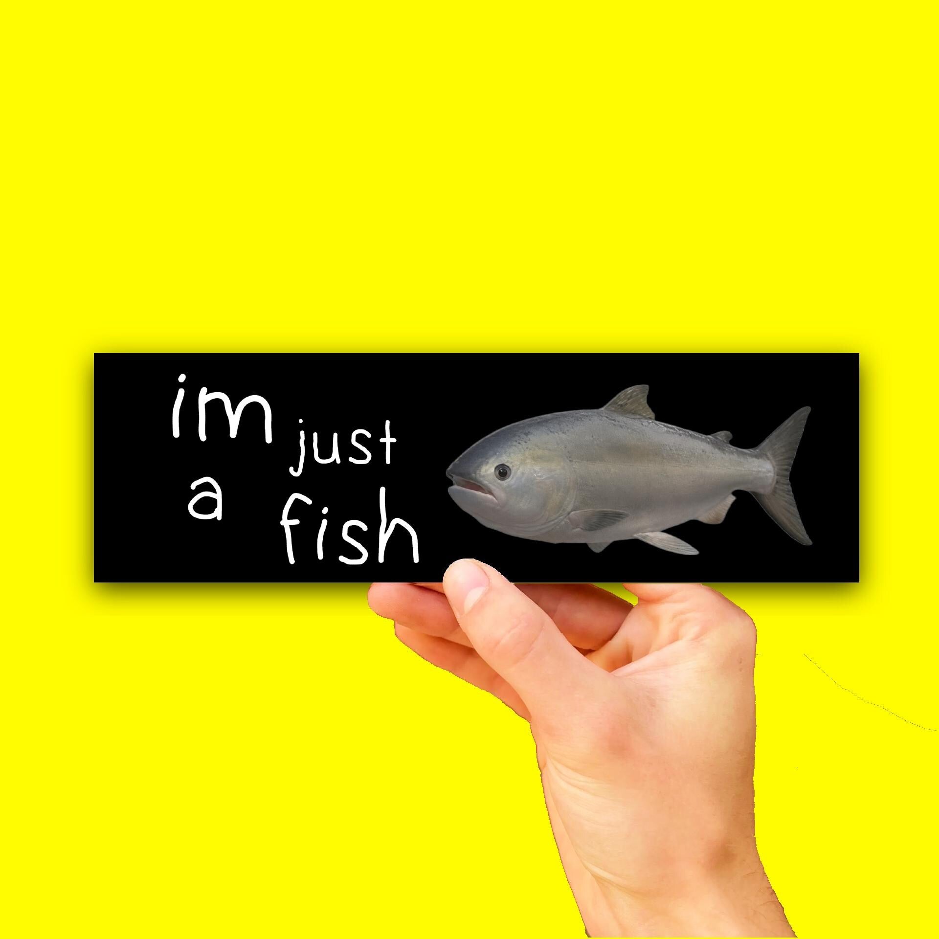 I'm Just a Fish Bumper Sticker OR Magnet | Unhinged Meme Decal | Silly Goofy Car | 8.5" x 2.5" Premium Weather-proof Vinyl